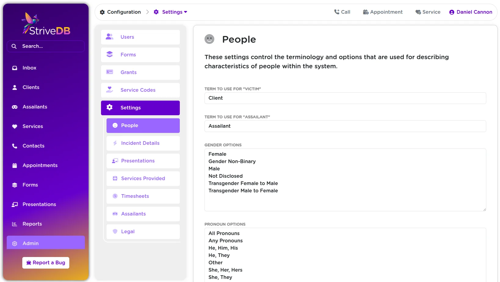 StriveDB configuration and settings