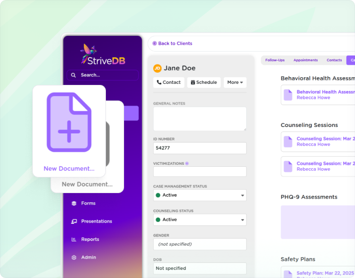StriveDB counseling coordination interface